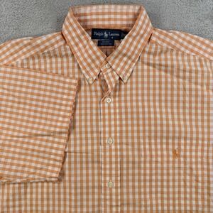 Polo Ralph Lauren Shirt Mens XL Orange Gingham Blake Short Sleeve Button Pony